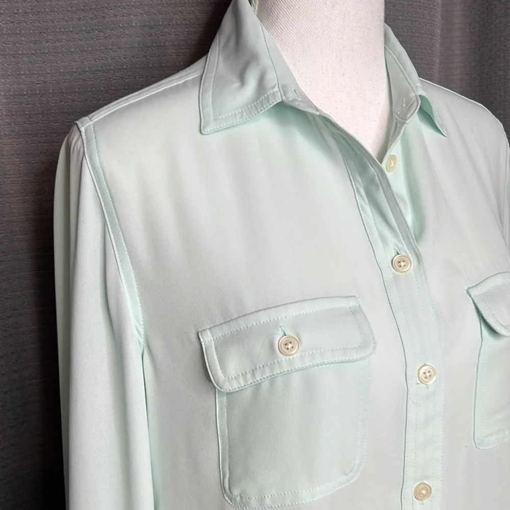 LOFT XS LIGHT MINT GREEN BUTTON BLOUSE - Picture 2 of 7